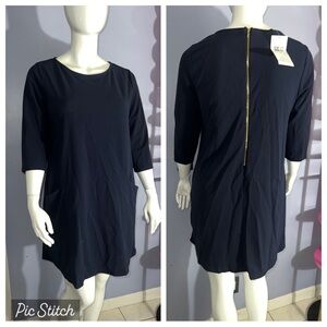NWT Nina Leonard Plus Shift Navy Shift Dress with pockets 1x